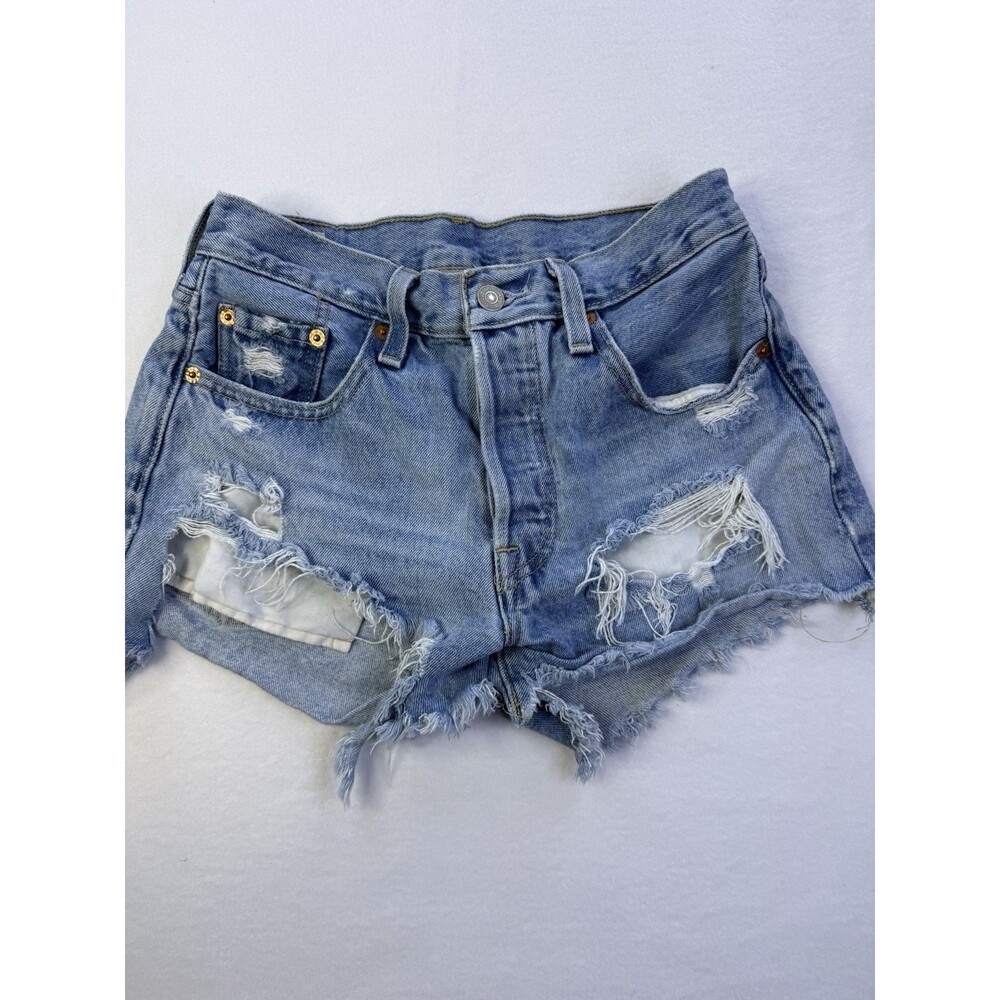 LEVI 501 Button-up Jean Short Distressed Ripped Denim Girls 26" Waist 1010